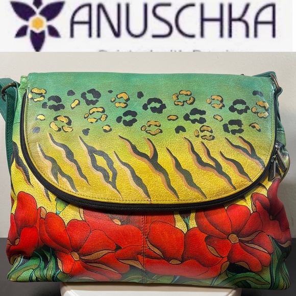 Anuschka Handbags - Anuschka Hand Painted Floral Leather Flap Over Zip Bag